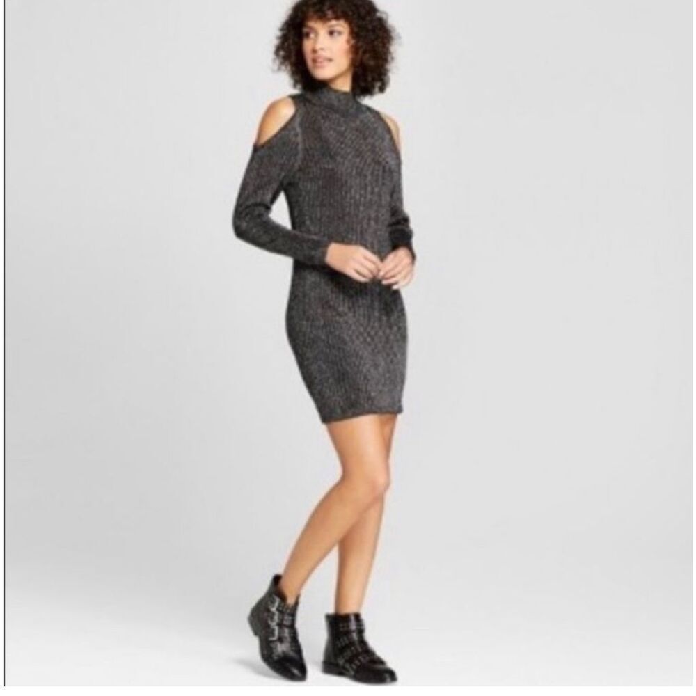 Womens Xhiliration Metallic Cold Shoulder Dress - Sz M